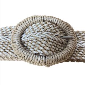 Coldwater Creek Woven Adjustable Belt 46” long tan and white nautical look